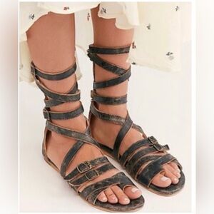 Bed Stu Seneca Distressed Leather Gladiator Sandals -Black Lux - Sz 7.5